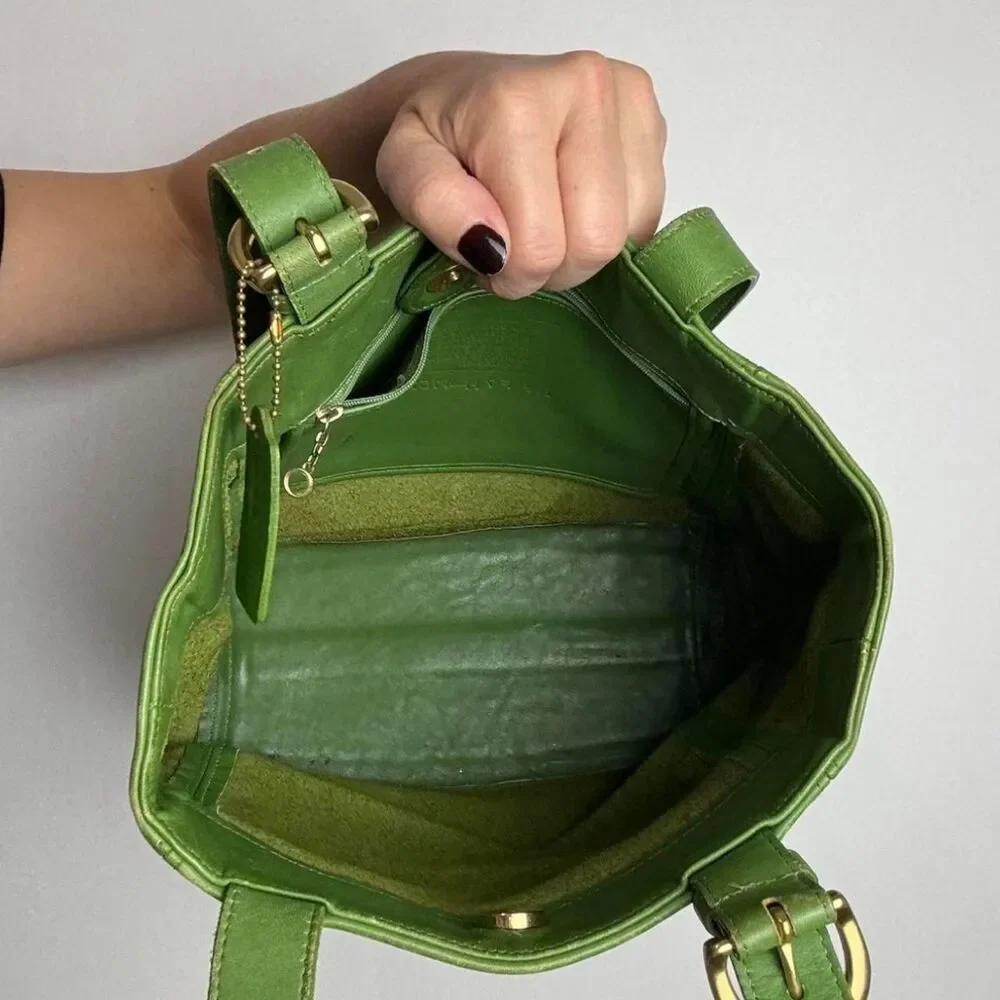 Coach Vintage 90s Waverly Soho Buckle Tote Green Leather 4157